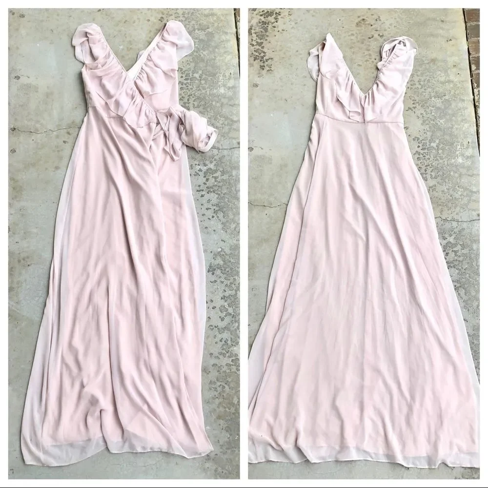 Ceremony by Joanna August Lolo Ruffle Trim Wrap Chiffon Gown Dress Champagne S